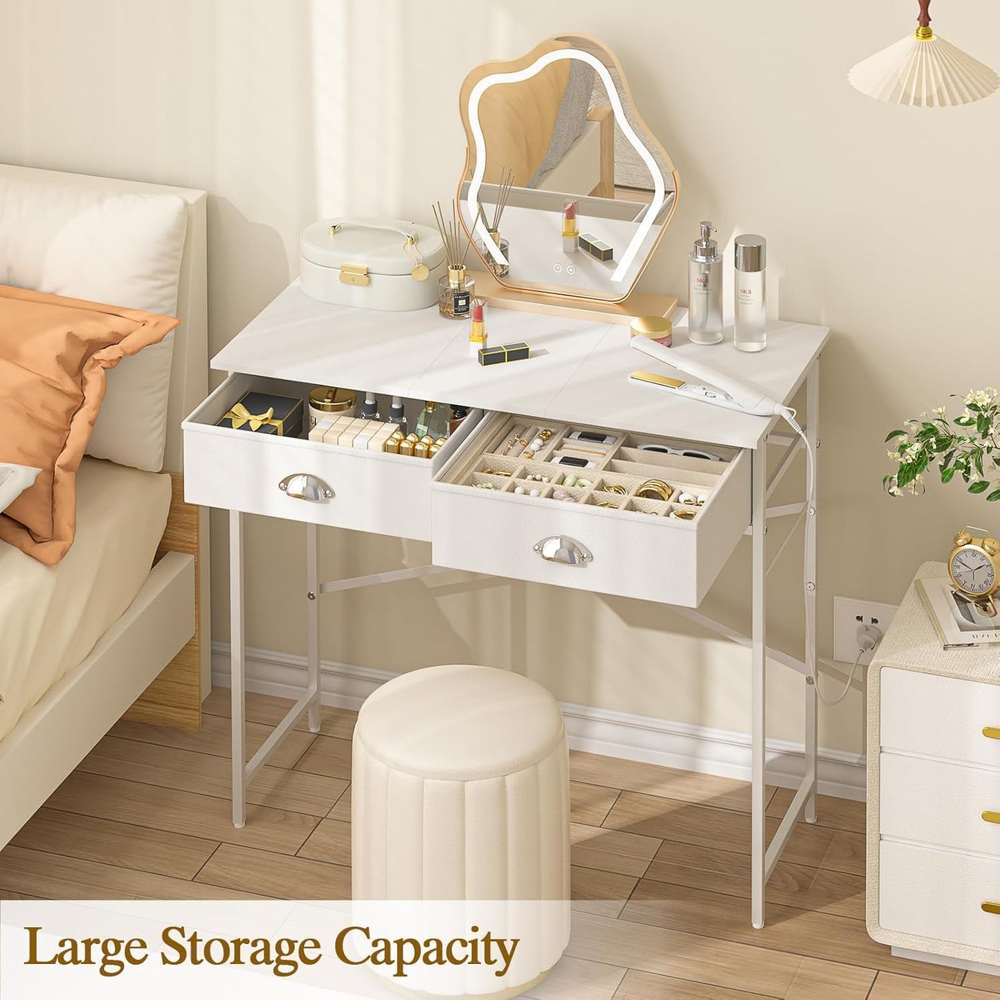GoFurnitureHub 31.5" Small Vanity Desk with Drawers – White Makeup Dressing Table for Compact Spaces (No Mirror)