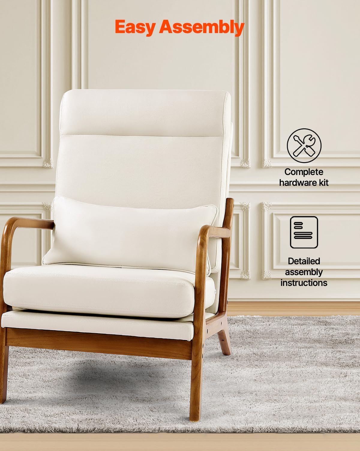 GoFurnitureHub Modern Linen Accent Chair with Solid Wood Frame