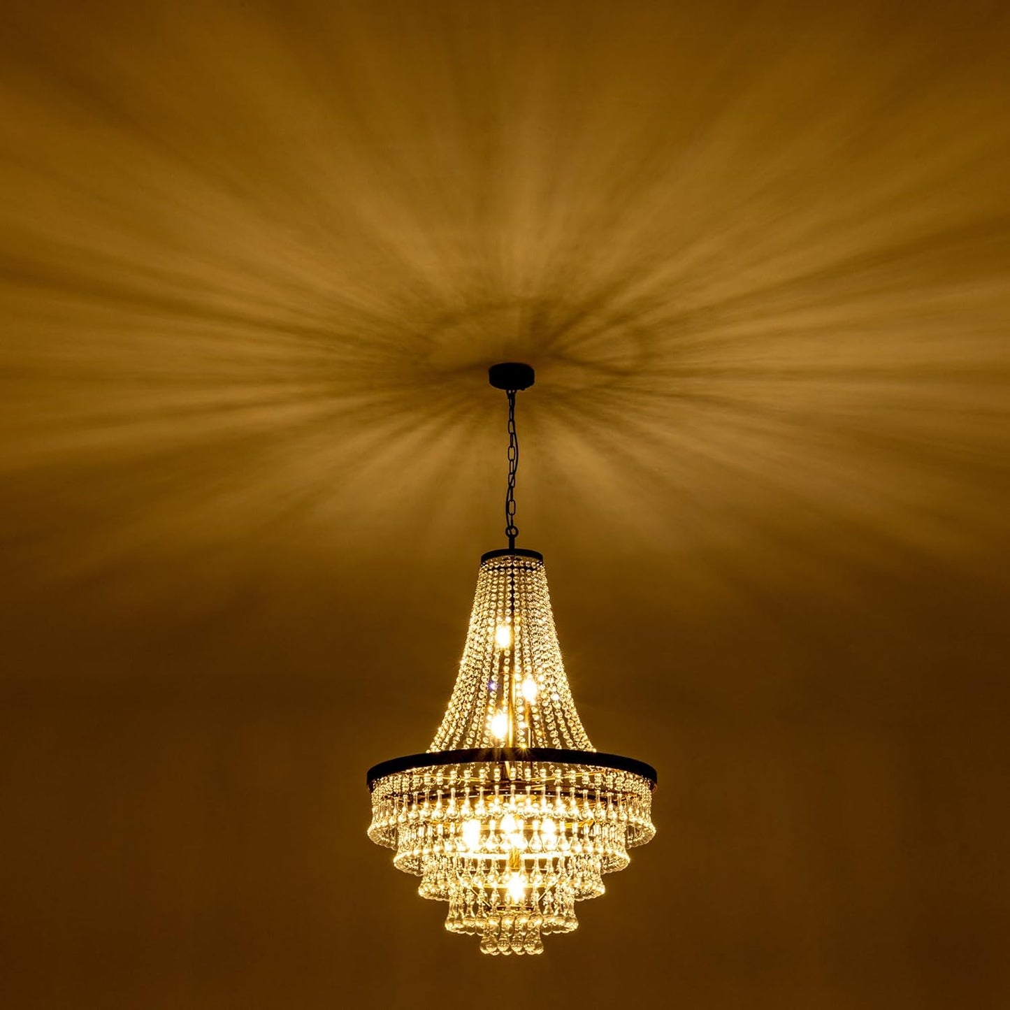 GoFurnitureHub Rustic Farmhouse Crystal Chandelier – 10-Light Bronze Finish
