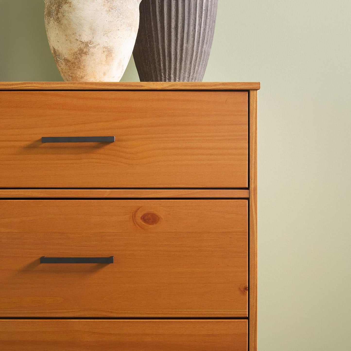 GoFurnitureHub 52" Solid Wood 6-Drawer Dresser – Mid-Century Modern Storage Chest, Caramel