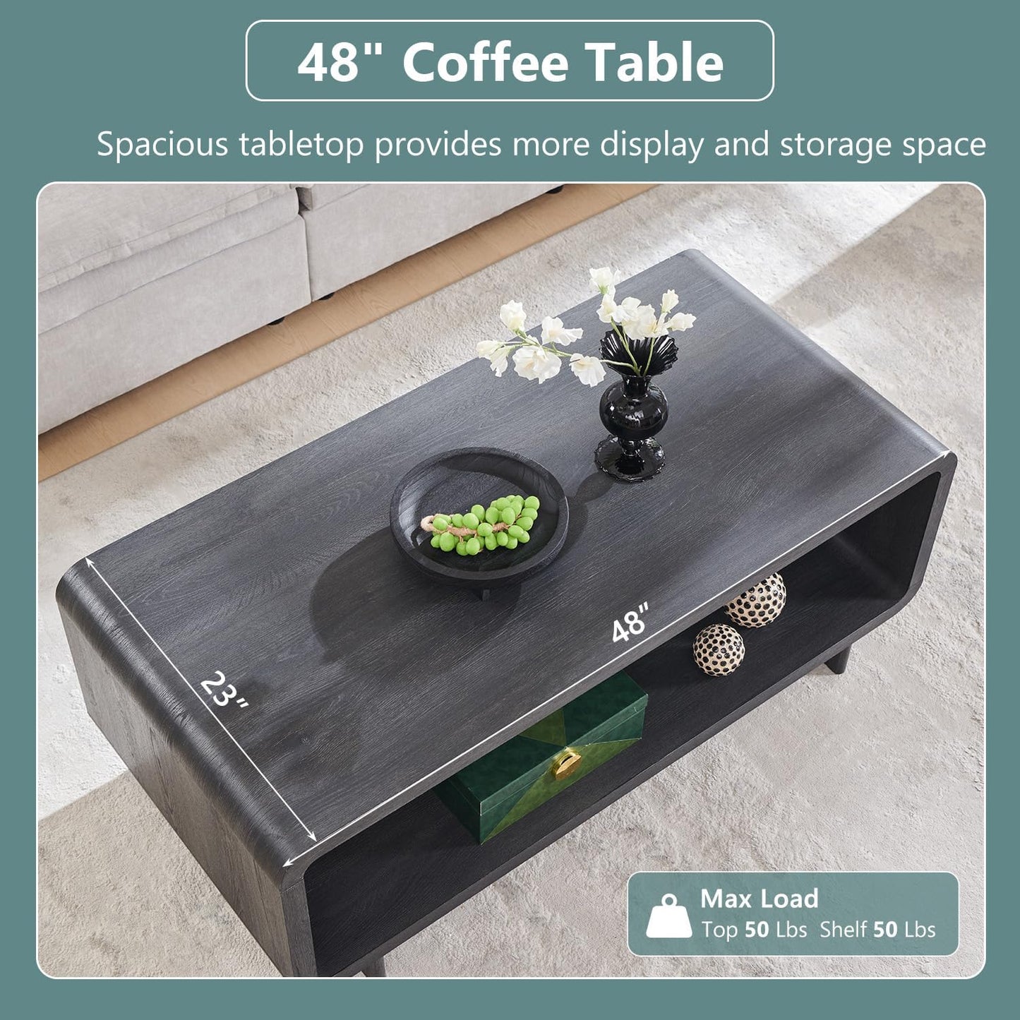 GoFurnitureHub 48" Minimalist Coffee Table with Open Storage Shelf