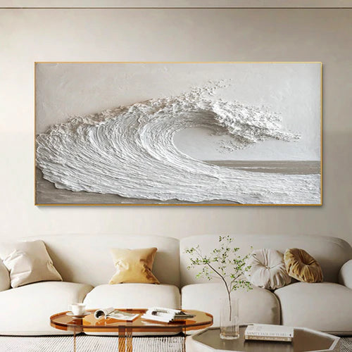 Textured Ocean Wave Wall Art – Handcrafted Coastal Relief Canvas