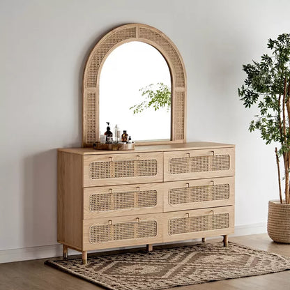 Harper Natural Wood Cane Dresser with Matching Mirror