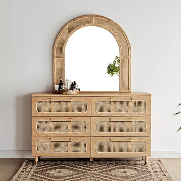 Harper Natural Wood Cane Dresser with Matching Mirror