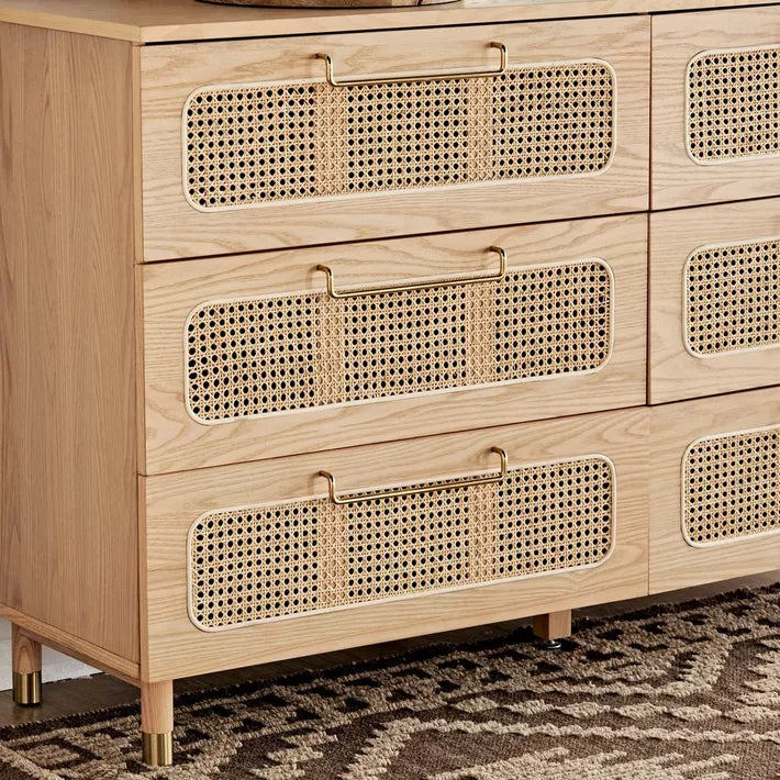 Harper Natural Wood Cane Dresser with Matching Mirror