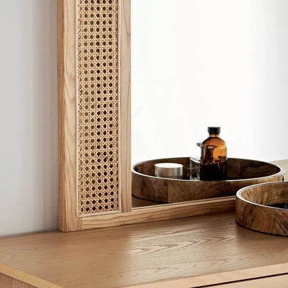 Harper Natural Wood Cane Dresser with Matching Mirror