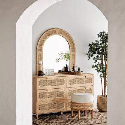 Harper Natural Wood Cane Dresser with Matching Mirror