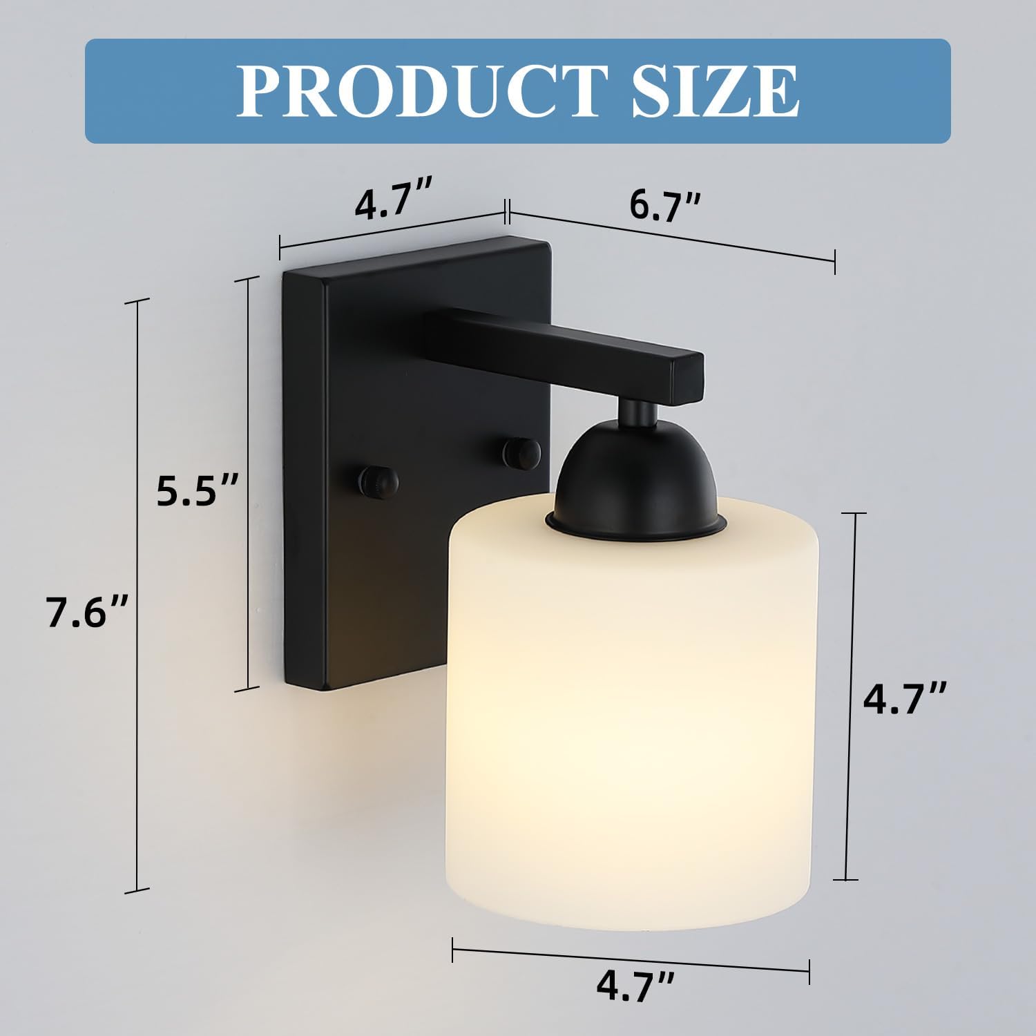GoFurnitureHub Modern Black Wall Sconce with Milk Glass Globe