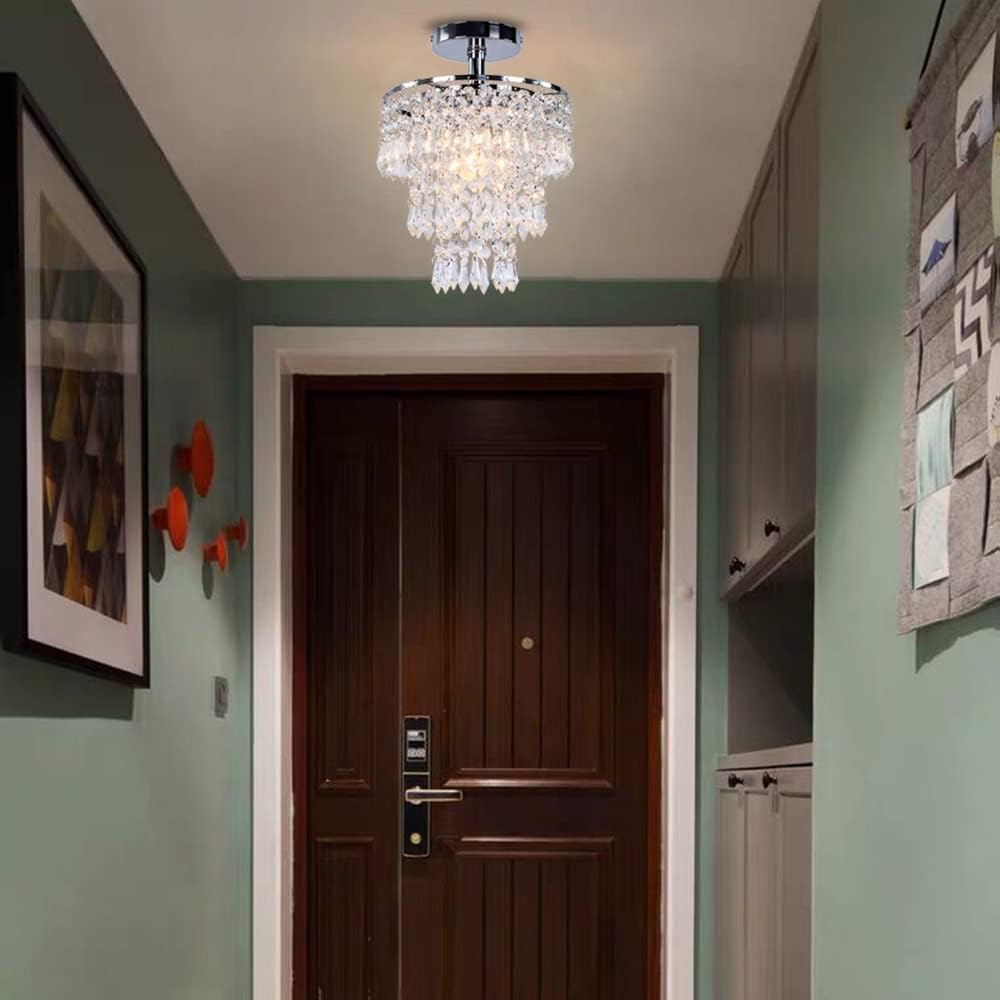 GoFurnitureHub Crystal Raindrop Chandelier – Chrome Ceiling Light
