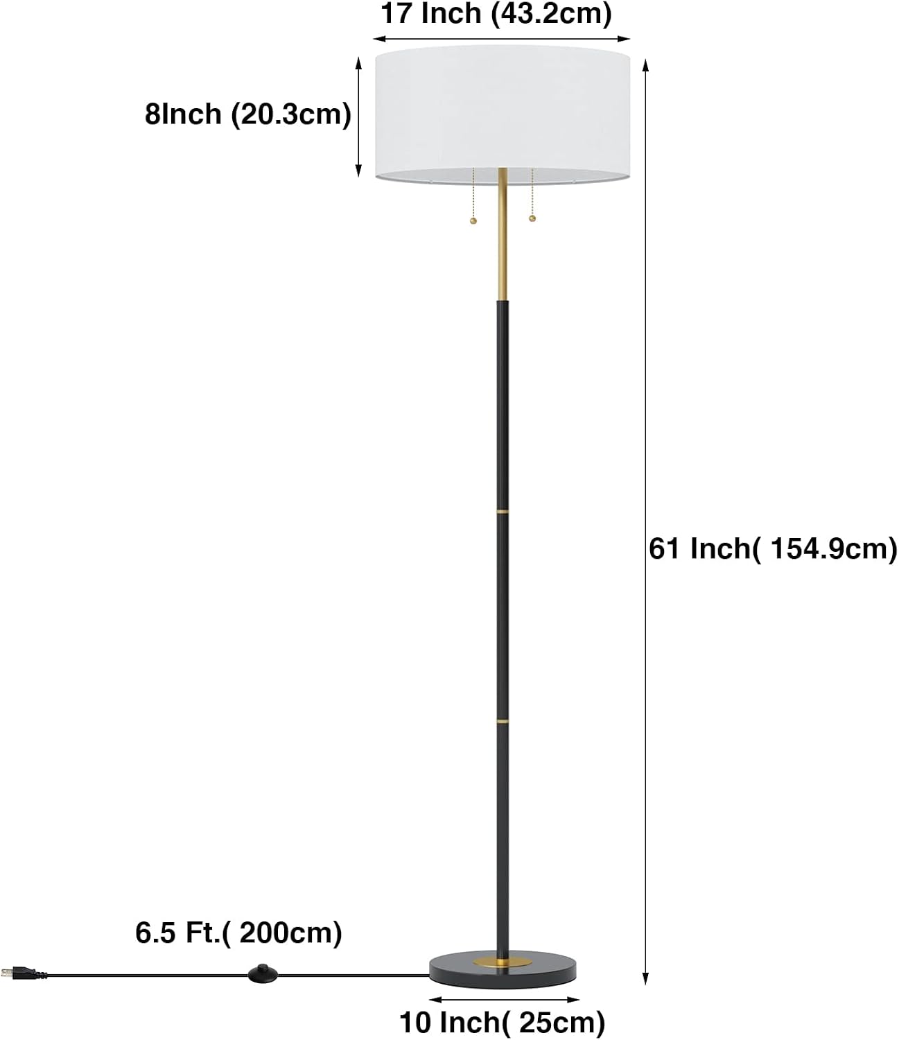 GoFurnitureHub Modern 2-Light Standing Floor Lamp with Fabric Shades