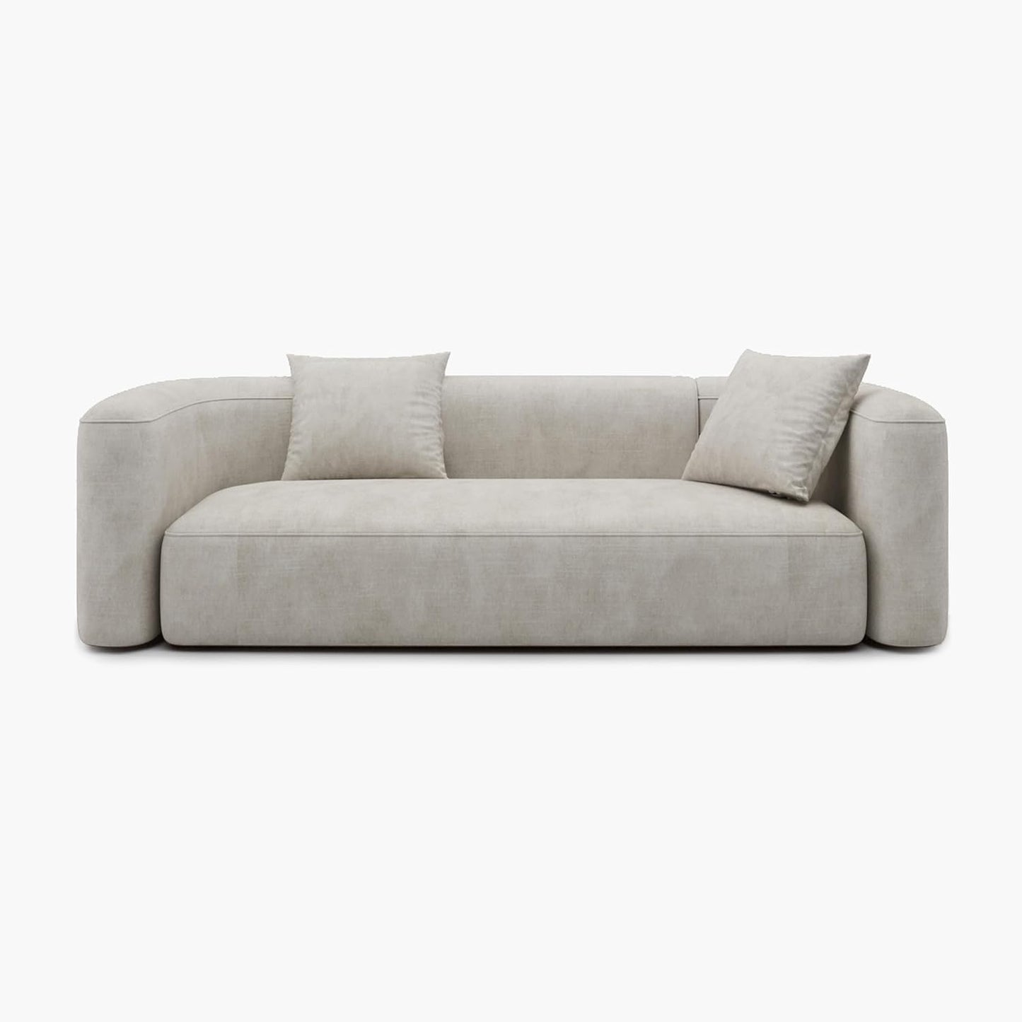 GoFurnitureHub Luxury Curved Velvet Sofa – Modern 3-Seater Minimalist Couch, Cream