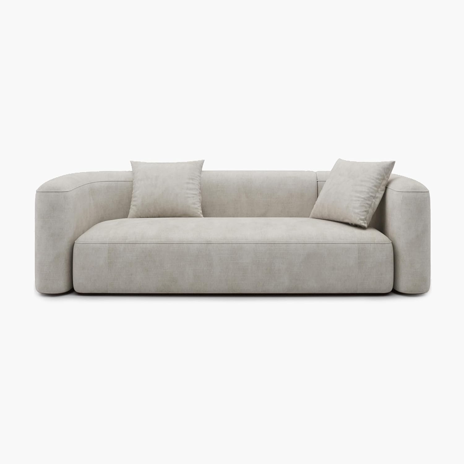 GoFurnitureHub Luxury Curved Velvet Sofa – Modern 3-Seater Minimalist Couch, Cream