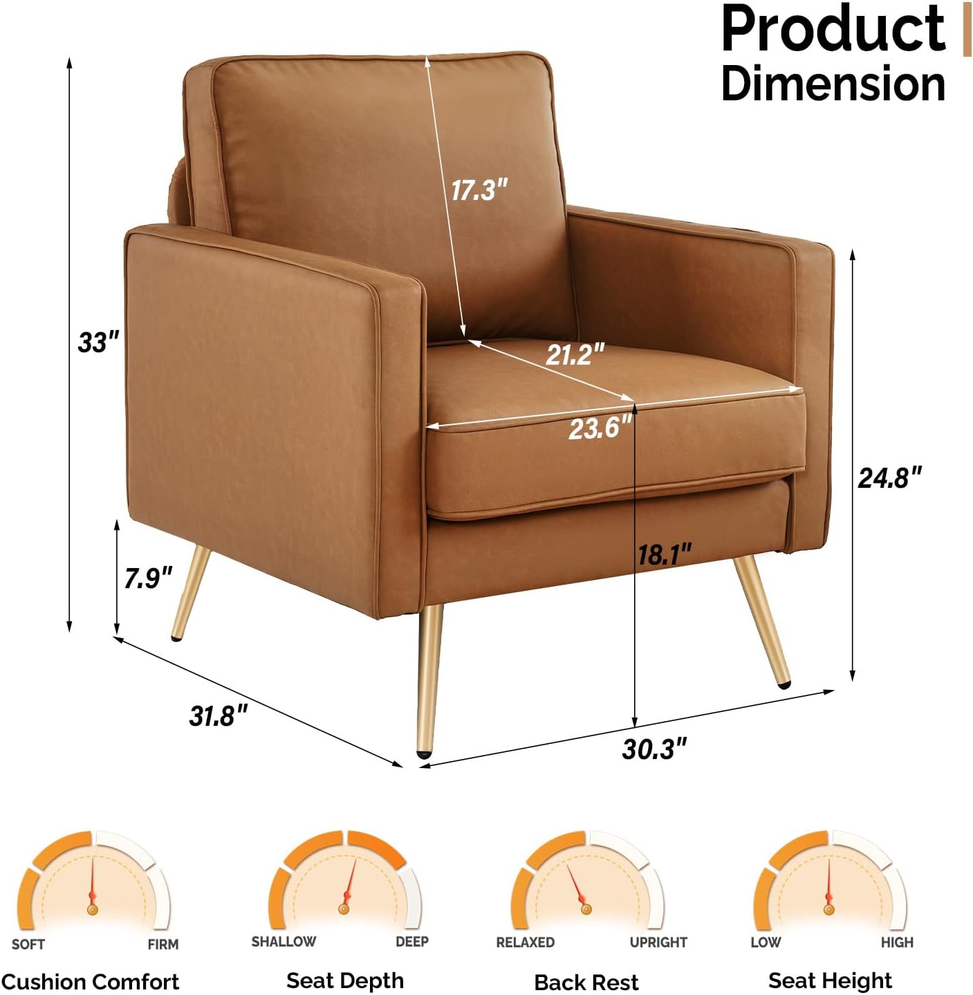 GoFurnitureHub Modern Faux Leather Accent Chair – Green Upholstered Armchair with Metal Legs