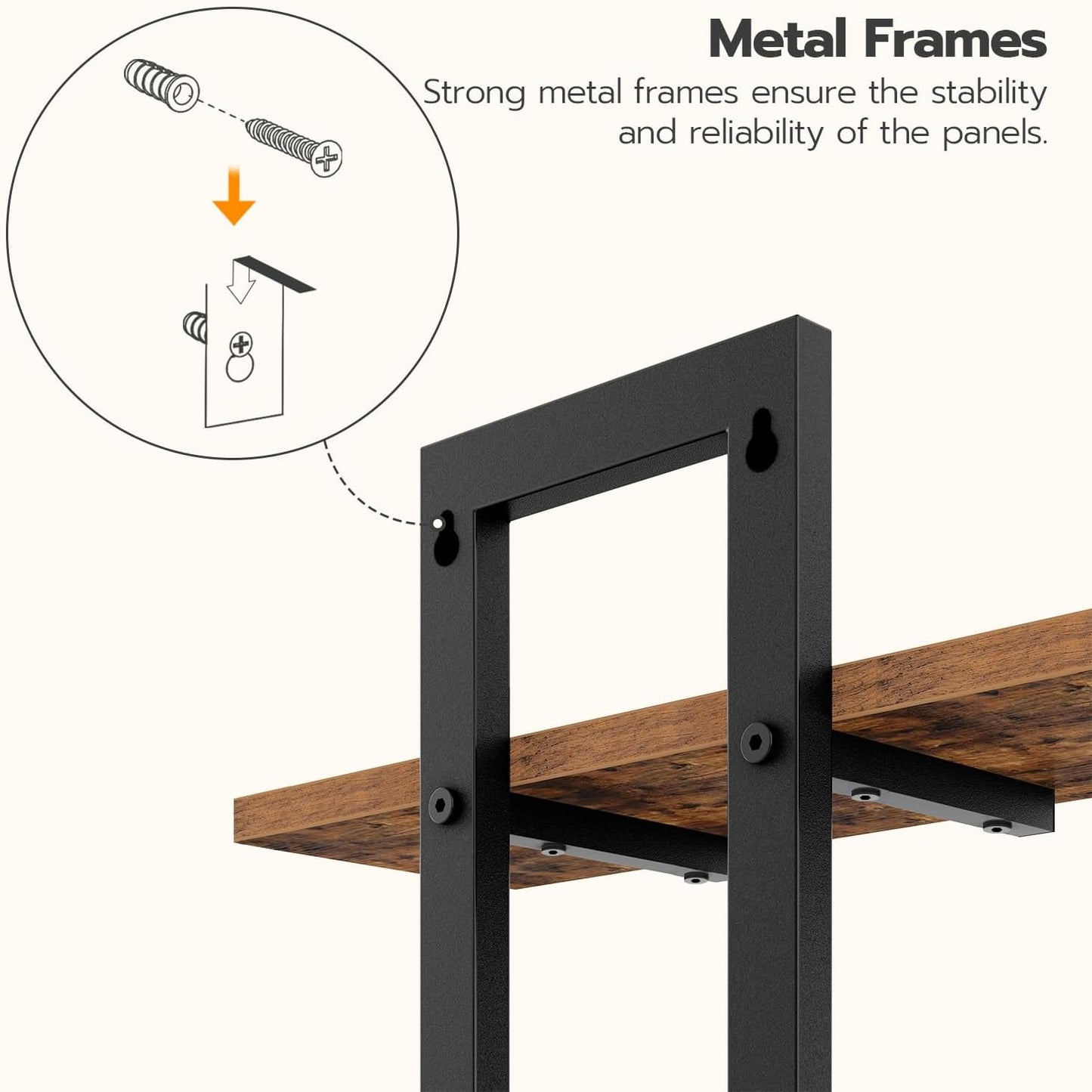 GoFurnitureHub 15" Floating Wall Shelf Set of 2 – 2-Tier Rustic Brown & Black Wall Mounted Storage Shelves