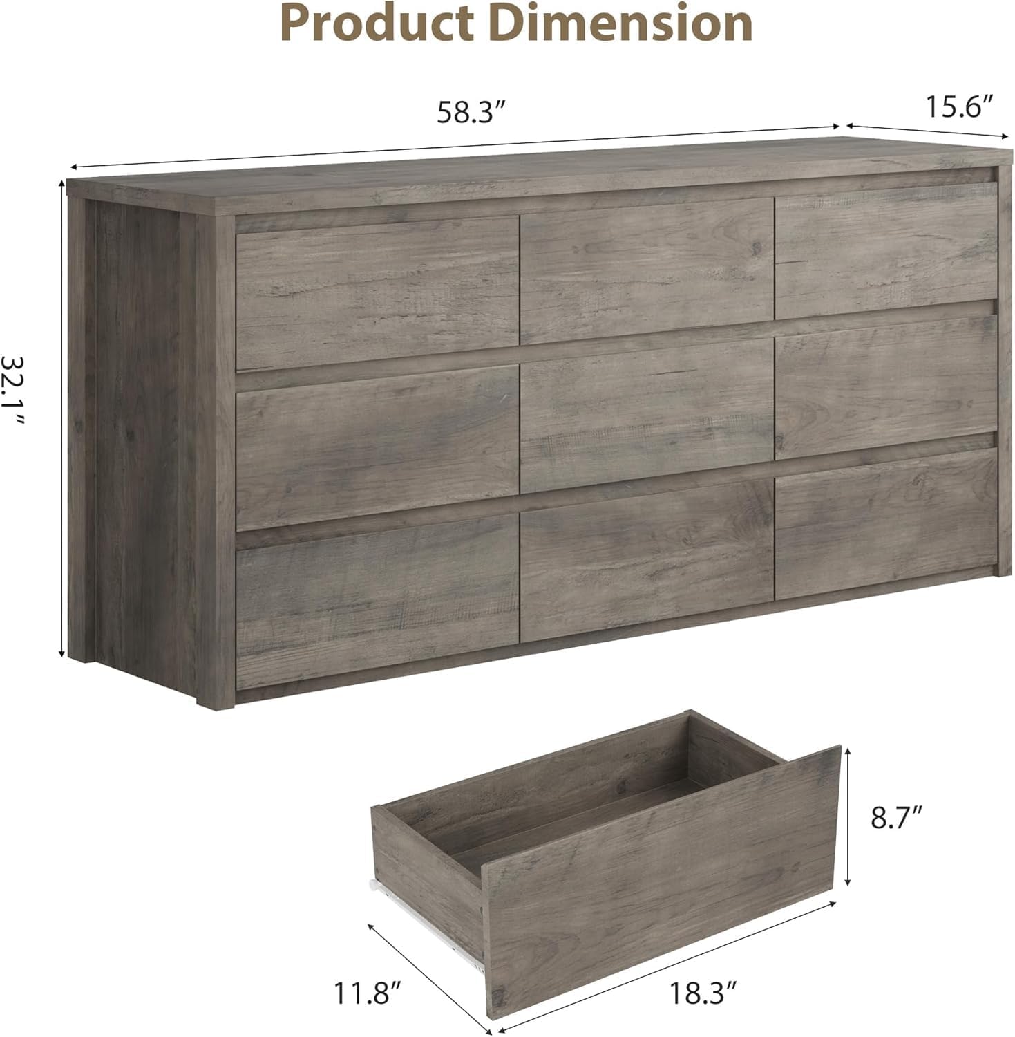 GoFurnitureHub 9-Drawer Wide Dresser – Modern Wood Storage Chest for Bedroom & Living Room