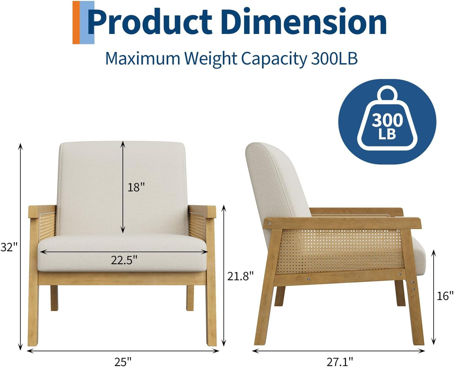 GoFurnitureHub Modern Rattan Accent Chair – Upholstered Linen Armchair in Beige