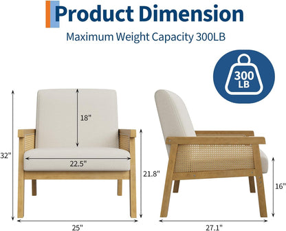 GoFurnitureHub Modern Rattan Accent Chair – Upholstered Linen Armchair in Beige