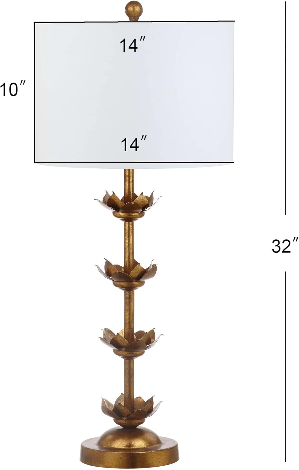 GoFurnitureHub 32" Antique Gold Leaf Table Lamp Set with White Drum Shades