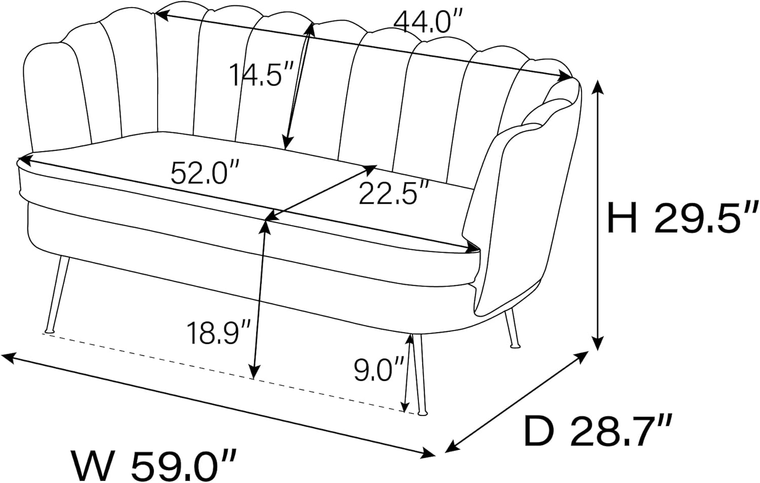 GoFurnitureHub 59" Modern Bouclé Loveseat – Ivory 2-Seater Sofa with Gold Metal Legs