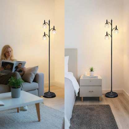 GoFurnitureHub 66.5" Black Tree Floor Lamp with 3 Adjustable Glass Lights