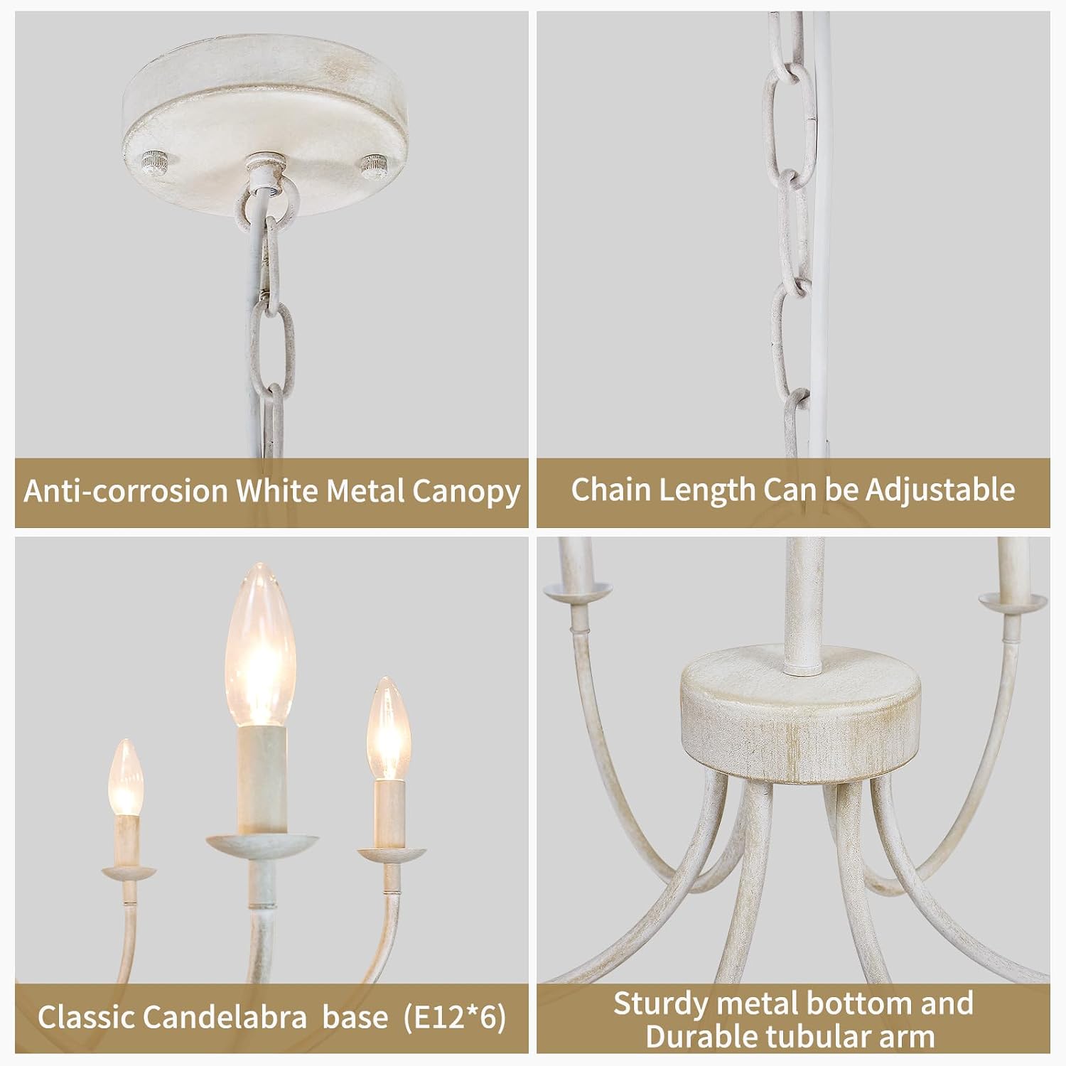 GoFurnitureHub 26" French Country 6-Light Farmhouse Chandelier – Antique White Candle Ceiling Light