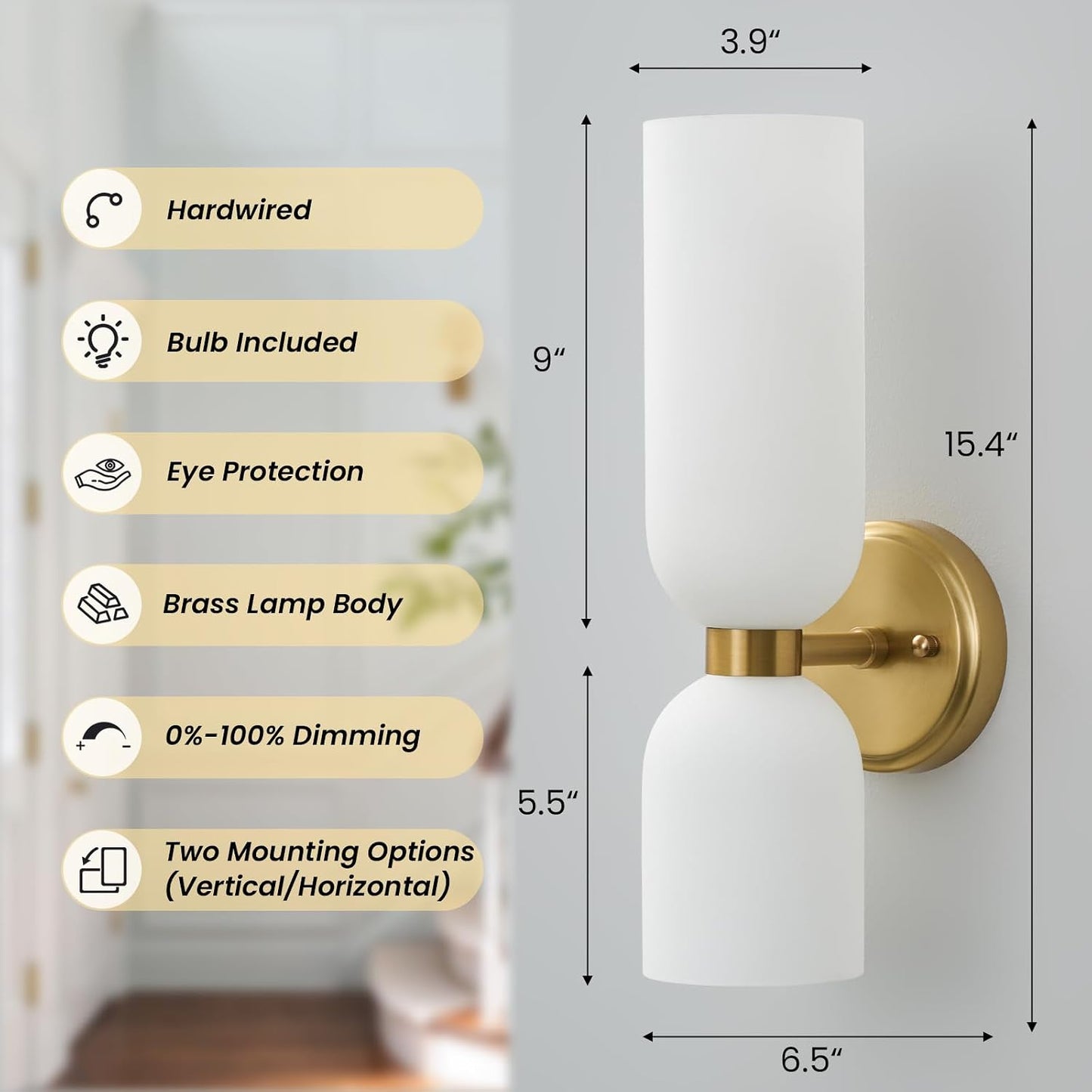 GoFurnitureHub Modern Brushed Gold Wall Sconce Set of 2