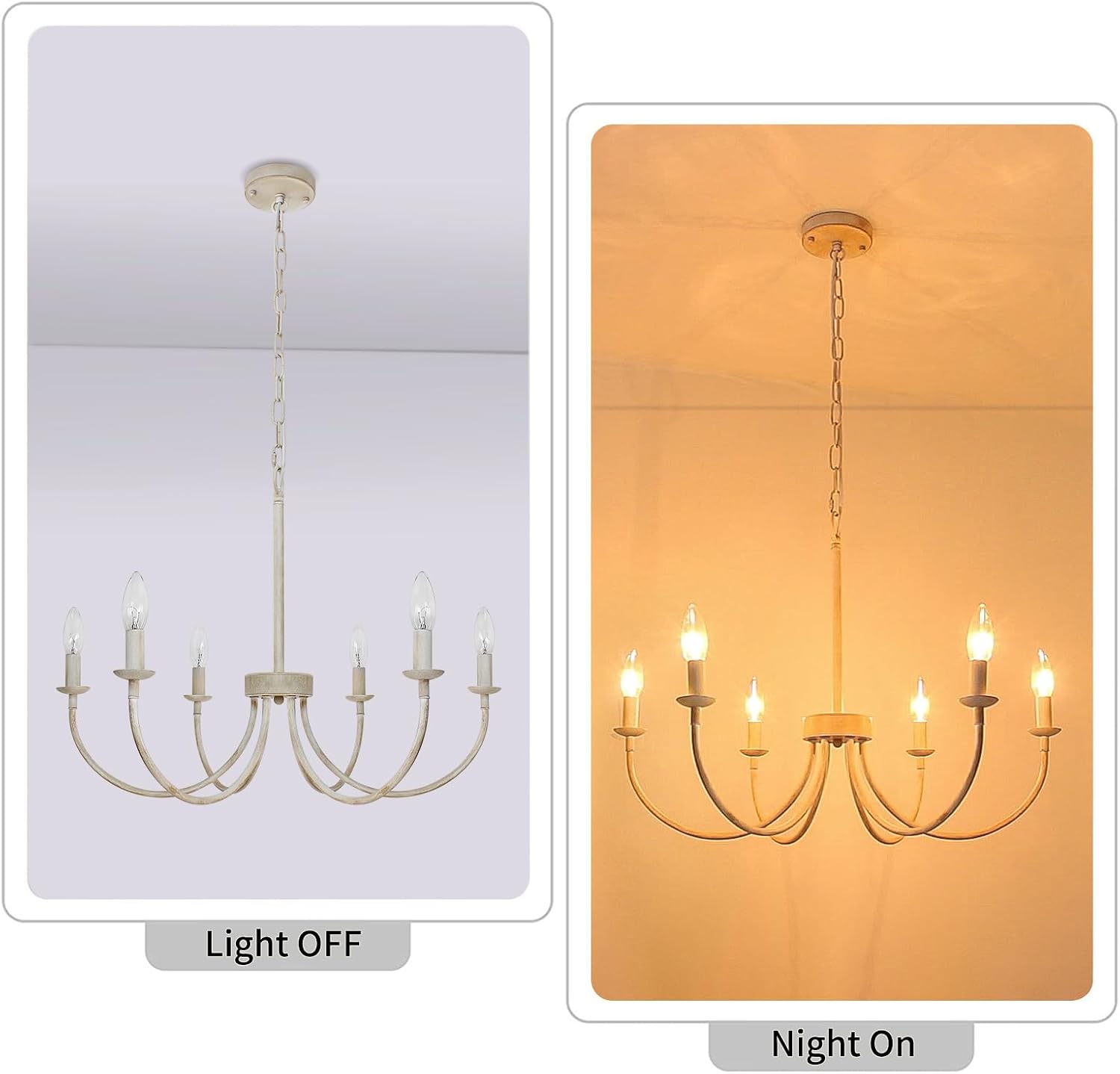 GoFurnitureHub 26" French Country 6-Light Farmhouse Chandelier – Antique White Candle Ceiling Light