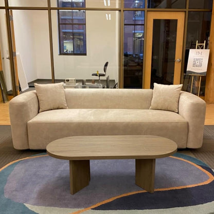 GoFurnitureHub Luxury Curved Velvet Sofa – Modern 3-Seater Minimalist Couch, Cream
