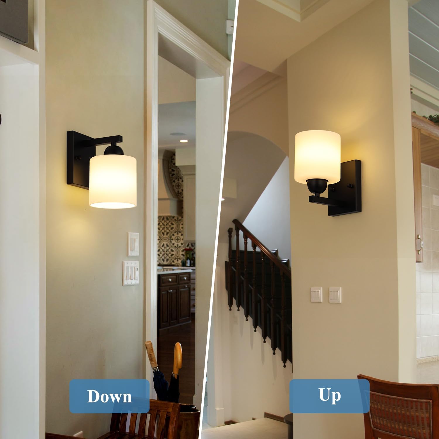 GoFurnitureHub Modern Black Wall Sconce with Milk Glass Globe