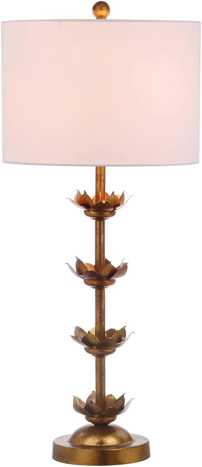 GoFurnitureHub 32" Antique Gold Leaf Table Lamp Set with White Drum Shades