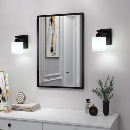 GoFurnitureHub Modern Black Wall Sconce with Milk Glass Globe