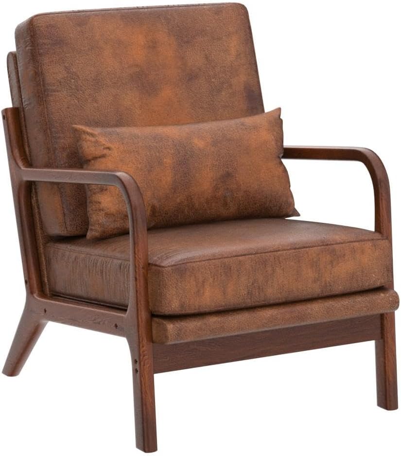 GoFurnitureHub Set of 2 Mid-Century Accent Chairs with Solid Wood Arms