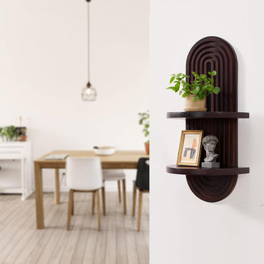 GoFurnitureHub Boho Arched Floating Wall Shelf – Mid-Century Wooden Display Shelf, Dark Brown