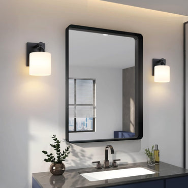 GoFurnitureHub Modern Black Wall Sconce with Milk Glass Globe