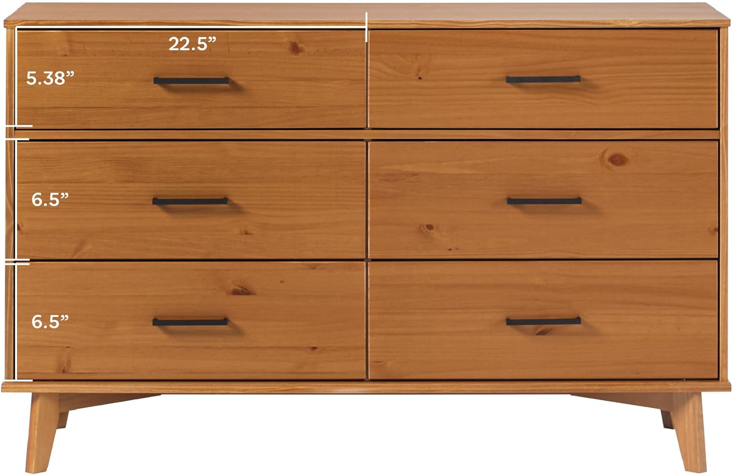 GoFurnitureHub 52" Solid Wood 6-Drawer Dresser – Mid-Century Modern Storage Chest, Caramel