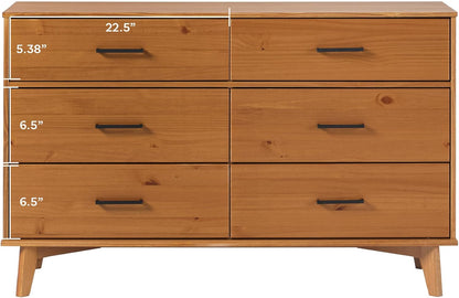 GoFurnitureHub 52" Solid Wood 6-Drawer Dresser – Mid-Century Modern Storage Chest, Caramel