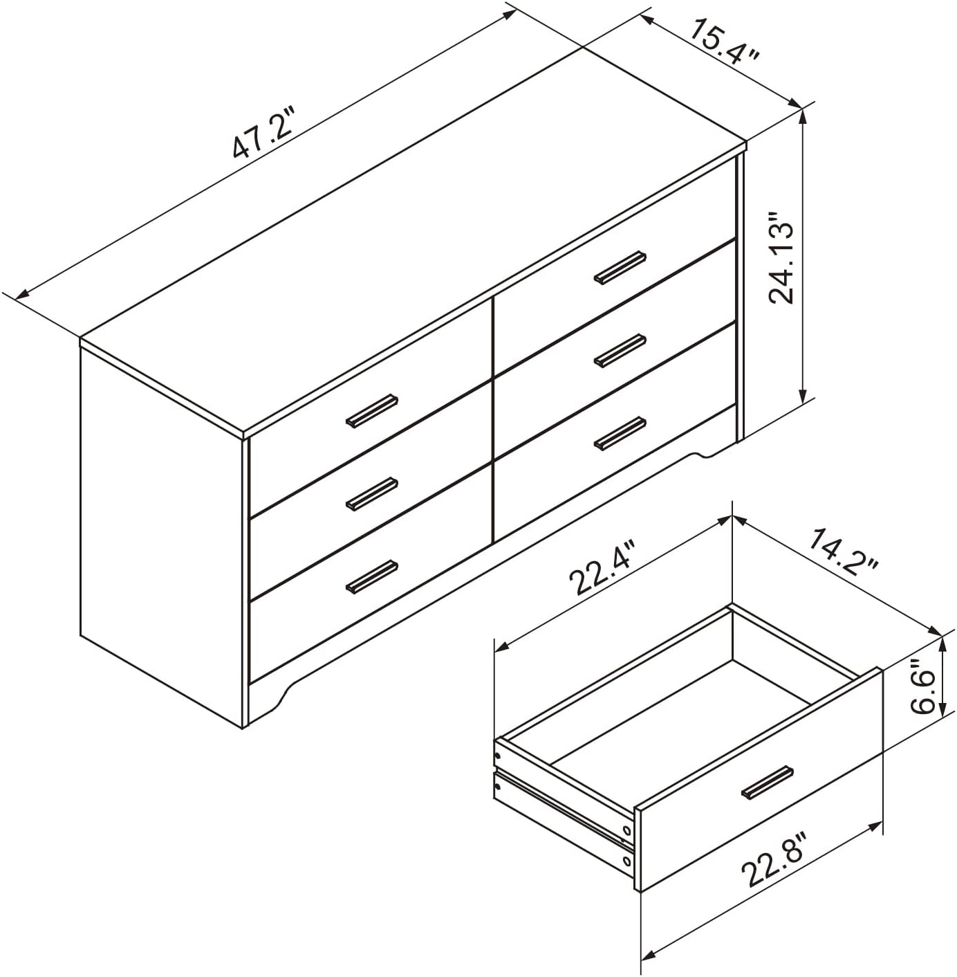 GoFurnitureHub Modern 6-Drawer Dresser – Wide Black Wooden Storage Chest for Bedroom & Living Room