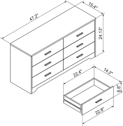 GoFurnitureHub Modern 6-Drawer Dresser – Wide Black Wooden Storage Chest for Bedroom & Living Room