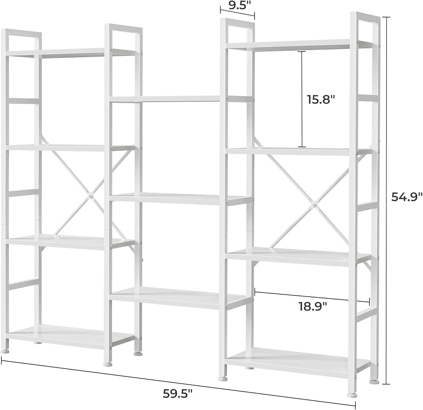 GoFurnitureHub 4-Tier Triple Bookshelf – Wide 11-Shelf White Bookcase for Home & Office