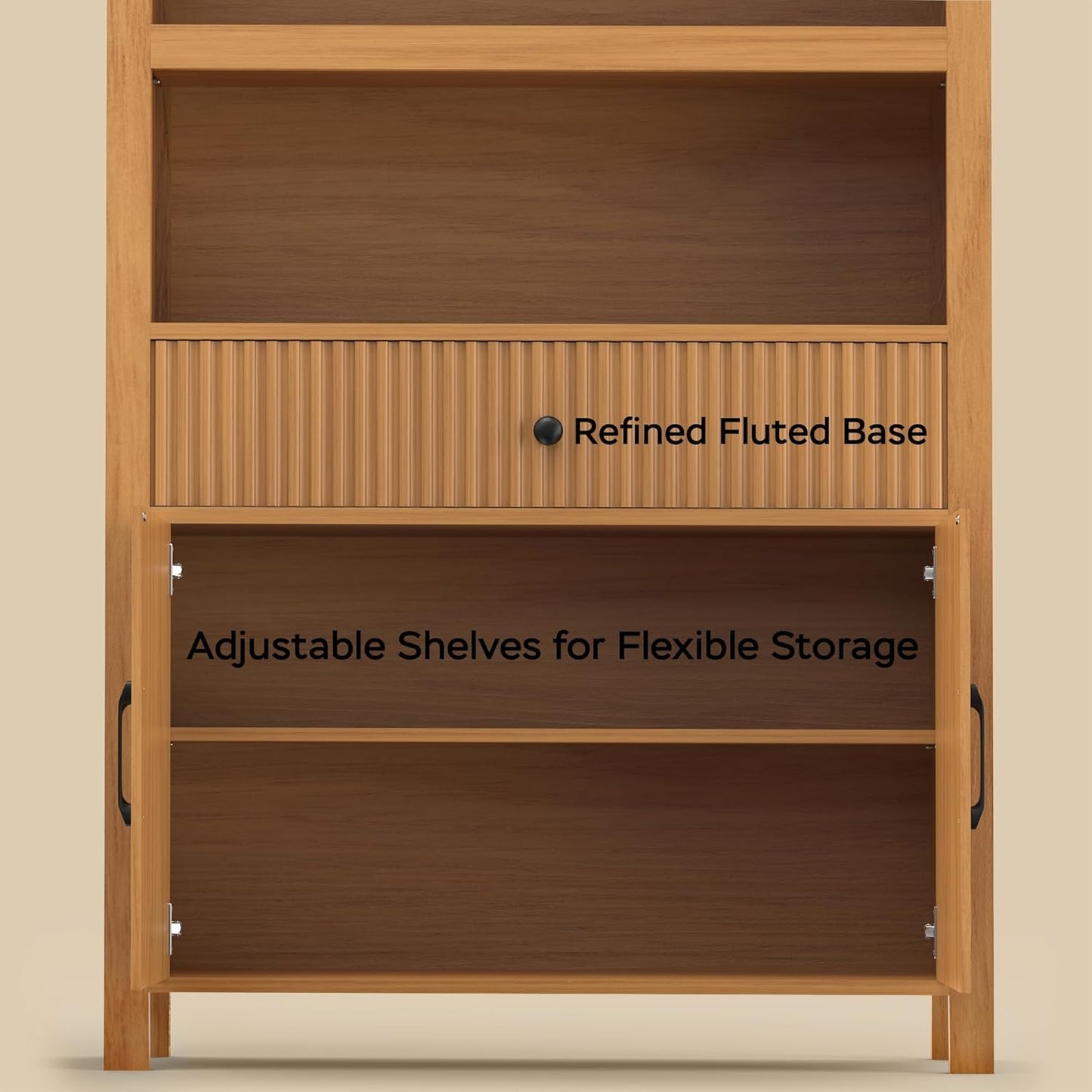 GoFurnitureHub 70" Mid-Century Arched Bookcase with Storage Cabinet