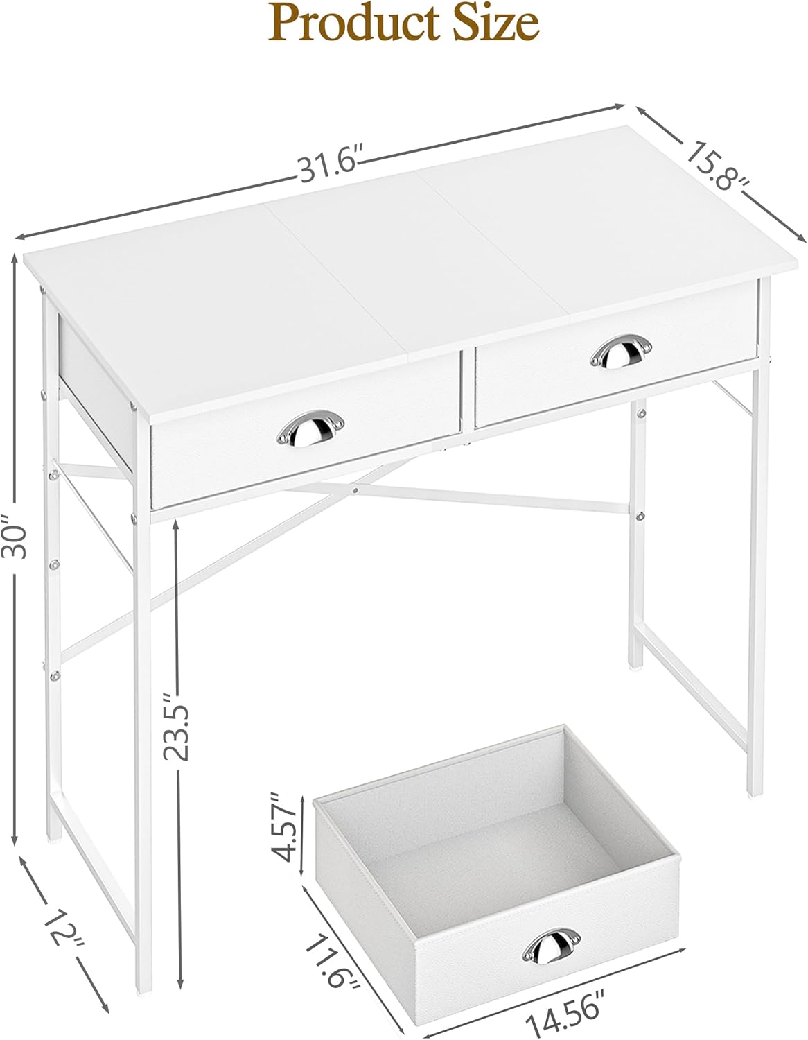 GoFurnitureHub 31.5" Small Vanity Desk with Drawers – White Makeup Dressing Table for Compact Spaces (No Mirror)
