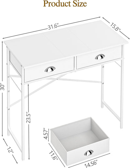 GoFurnitureHub 31.5" Small Vanity Desk with Drawers – White Makeup Dressing Table for Compact Spaces (No Mirror)