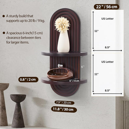 GoFurnitureHub Boho Arched Floating Wall Shelf – Mid-Century Wooden Display Shelf, Dark Brown
