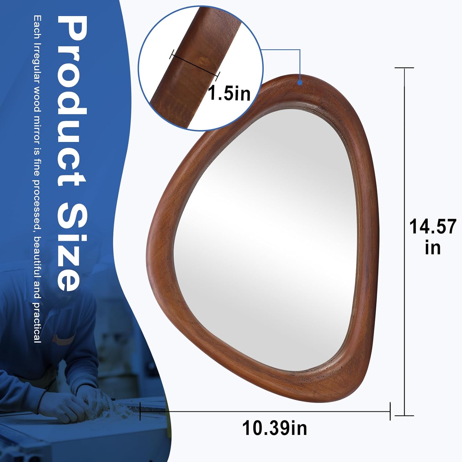 GoFurnitureHub 15" Asymmetrical Wood Wall Mirror – Modern Irregular Decorative Mirror, Black Walnut