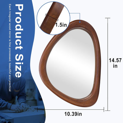 GoFurnitureHub 15" Asymmetrical Wood Wall Mirror – Modern Irregular Decorative Mirror, Black Walnut