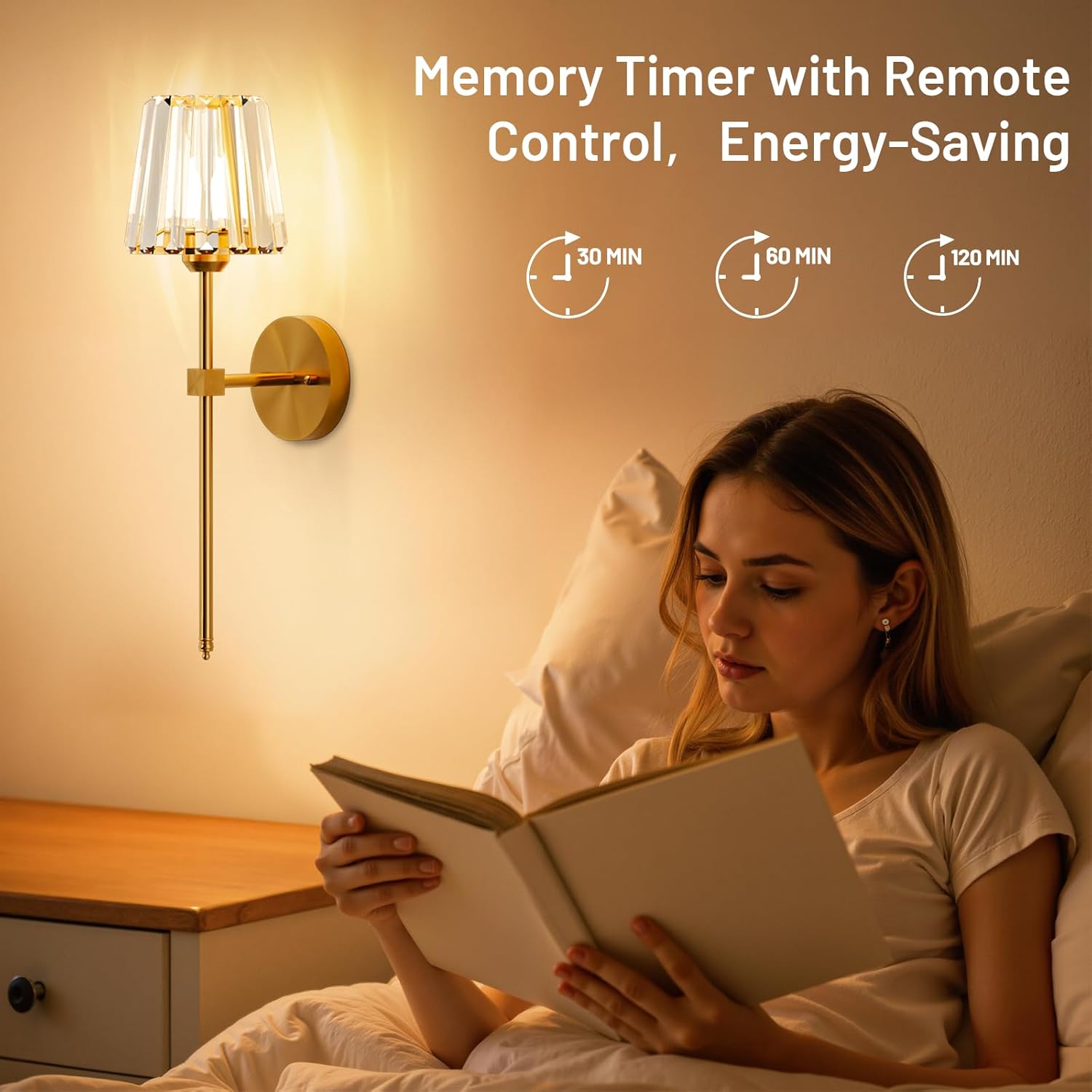 GoFurnitureHub Rechargeable – Gold Wireless RGB Dimmable Wall Lights with Remote, Set of 2