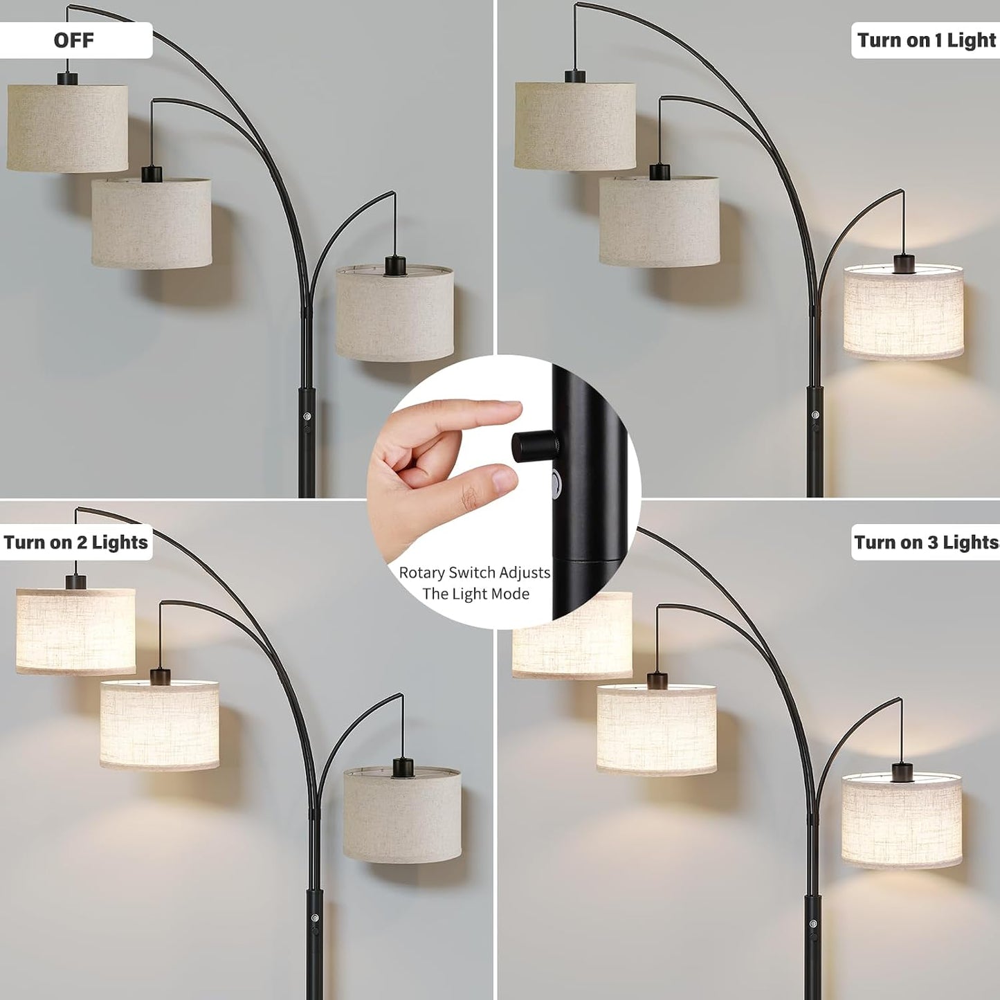 GoFurnitureHub 78" Arched Tree Floor Lamp with Hanging Drum Shades