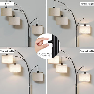 GoFurnitureHub 78" Arched Tree Floor Lamp with Hanging Drum Shades