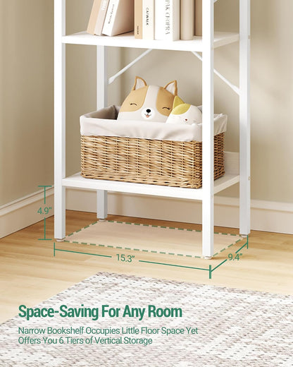 GoFurnitureHub 6-Tier Industrial Corner Bookcase – White Storage Shelf with Hooks