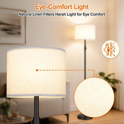 GoFurnitureHub Dimmable Floor Lamp with Linen Shade – Modern Black Standing Lamp with 1000 Lumens LED Bulb